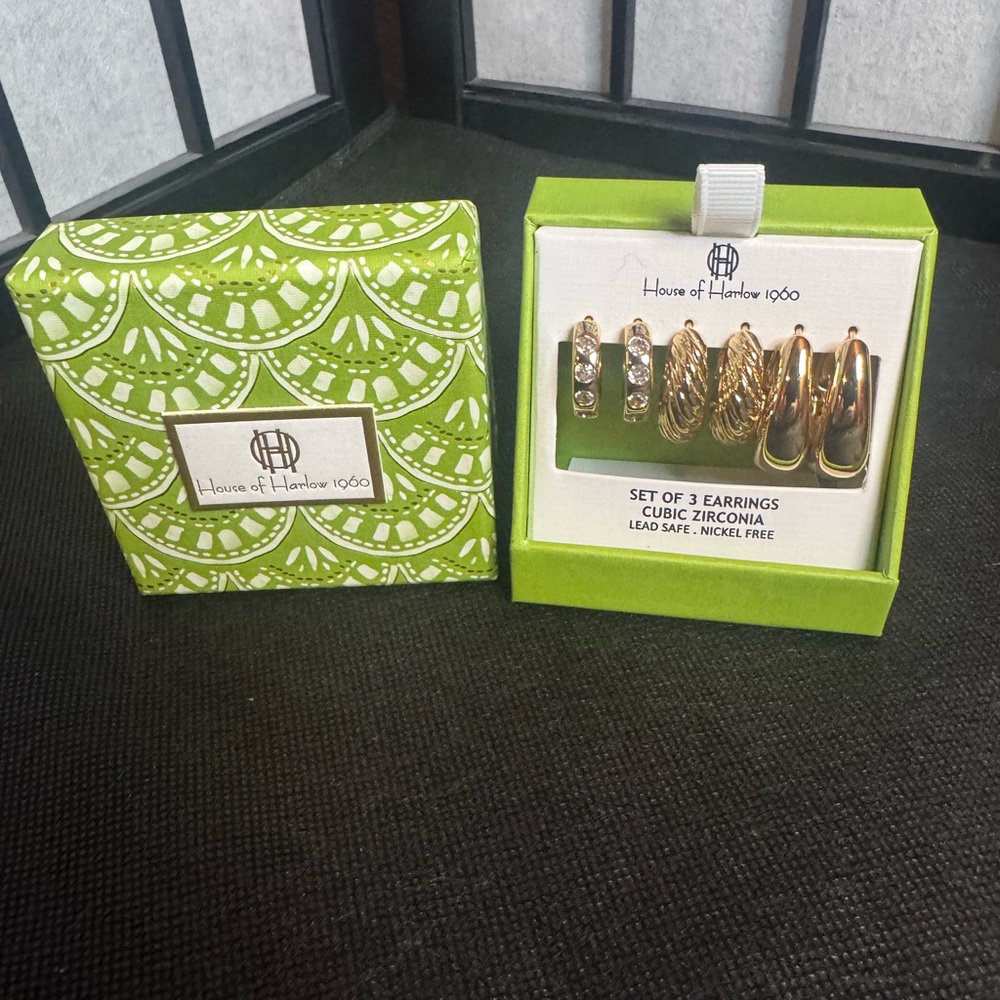 House of Harlow 1960 Gold Earrings Set Of Three Pair Of Hoops